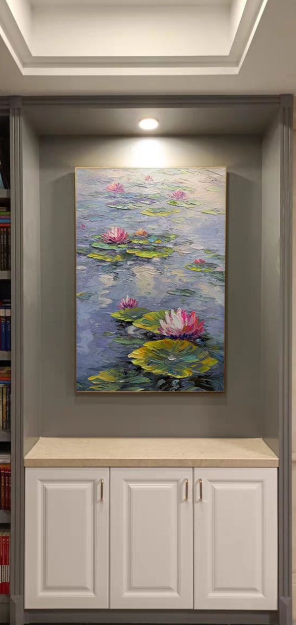 手繪油畫荷花睡蓮莫內風格裝飾畫藝術掛畫送禮自用 手繪油畫荷花睡蓮莫內風格裝飾畫藝術掛畫送禮自用買畫桃園首選