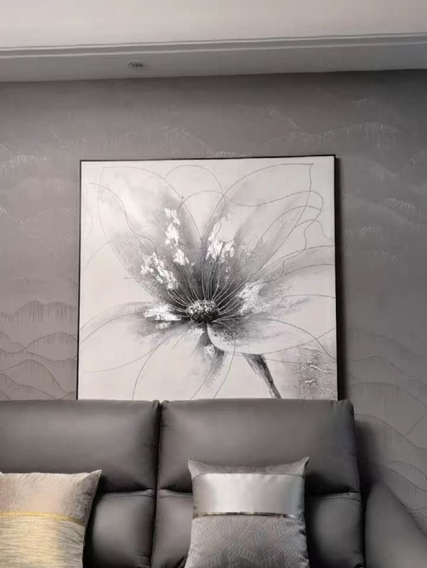手繪油畫黑白灰銀箔線條花卉時尚裝飾畫藝術掛畫買畫首選 手繪油畫黑白灰銀箔線條花卉時尚裝飾畫藝術掛畫買畫首選桃園
