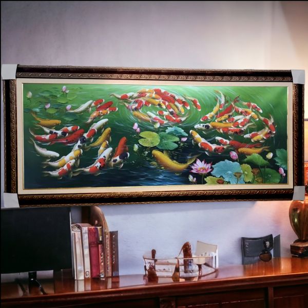 手繪油畫聚財六六大順如魚得水風水師推薦聚財掛畫 手繪油畫聚財六六大順如魚得水風水師推薦聚財掛畫