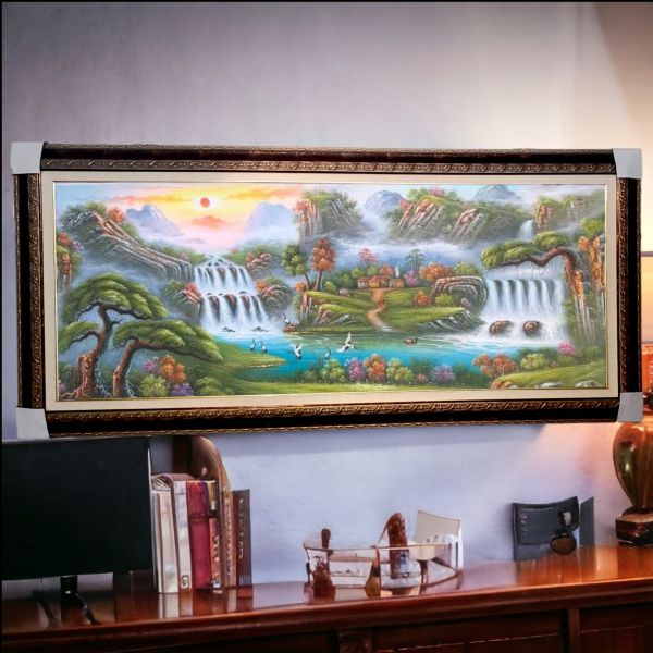 手繪油畫招財左右逢源聚寶盆旭日東昇風水師推薦財位必備掛畫 手繪油畫招財左右逢源聚寶盆旭日東昇風水師推薦財位必備掛畫