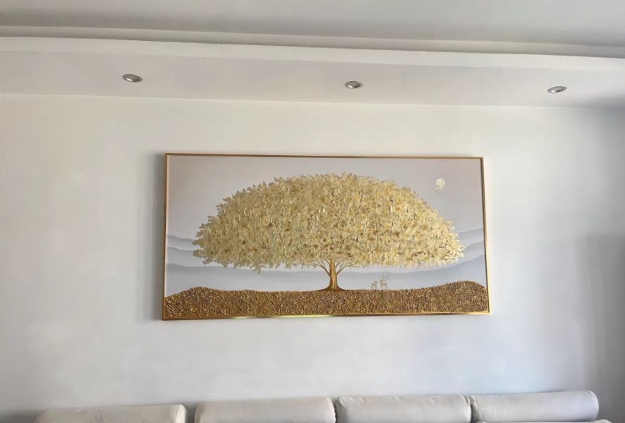 手繪油畫高訂款金箔聚財黃金樹財鹿遍地黃金財位必備掛畫買畫首選 掛畫, 黃金金箔畫, 黃金樹 畫,買畫,新麗畫廊,金錢樹