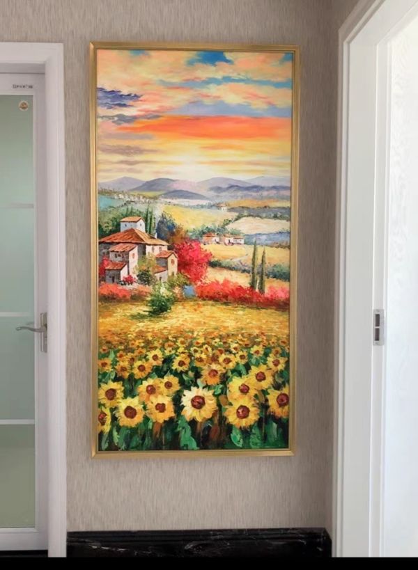 手繪油畫優美向日葵花田高山遠景裝飾畫藝術掛畫買畫首選客廳玄關送禮自用 手繪油畫優美向日葵薰衣草花田裝飾畫藝術掛畫買畫首選客廳玄關送禮自用