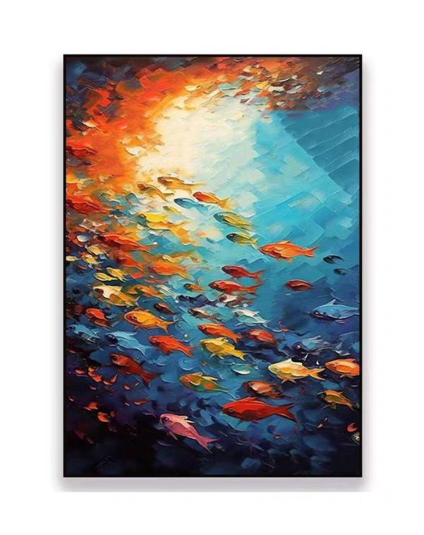 手繪油畫悠遊自得如魚得水裝飾畫厚油立體藝術掛畫送禮自用 手繪油畫悠遊自得如魚得水裝飾畫厚油立體藝術掛畫送禮自用