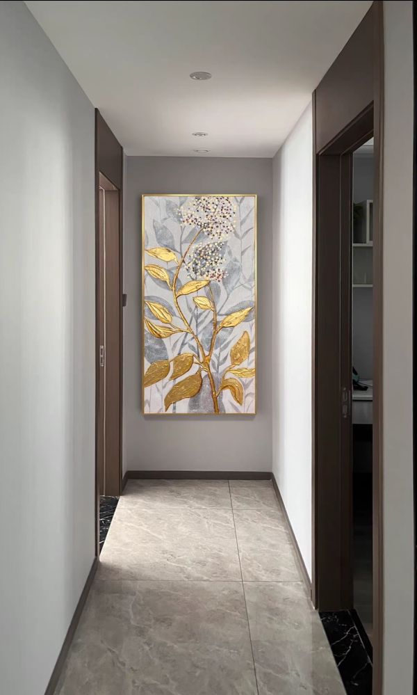 手繪油畫輕奢金箔高級花卉裝飾畫玄關客廳藝術掛畫 手繪油畫輕奢金箔高級花卉裝飾畫玄關客廳藝術掛畫