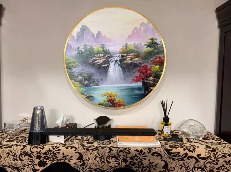 圓形手繪油畫聚財山水命理師推薦風水掛畫財位必備 圓形手繪油畫聚財山水命理師推薦風水掛畫財位必備