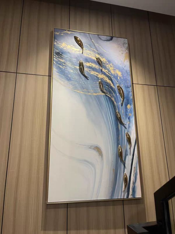 手繪油畫金箔抽象立體九如魚現代裝飾畫高檔掛畫 錦鯉畫, 招財開運畫, 手繪花卉畫, 九如魚, 開運招財掛畫, 油畫藝術, 抽象畫, 魚 畫,