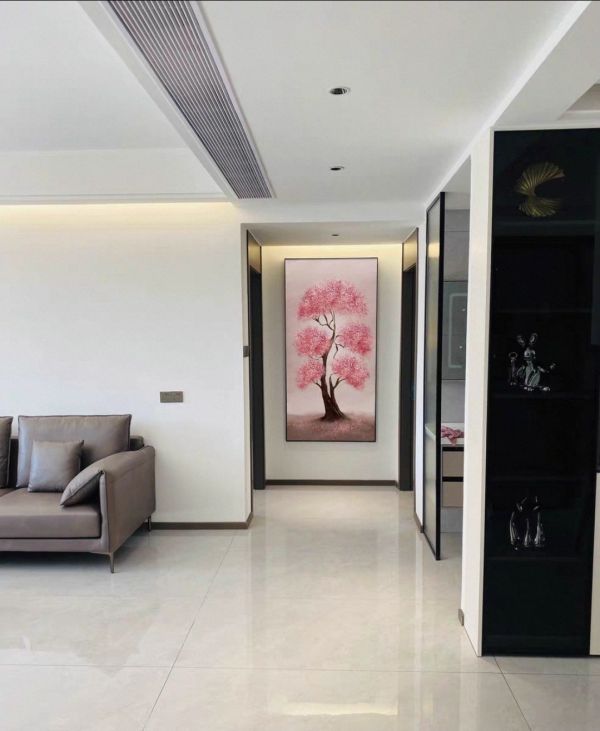 手繪油畫《財花盛放》粉櫻招財樹迎氣聚財開花結果藝術掛畫玄關掛畫四十年新麗畫廊買畫首選 發財樹畫, 黃金發財樹, 錦鯉畫, 招財開運畫, 手繪花卉畫, 聚財,油畫,買畫,新麗畫廊