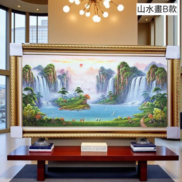 精選兩款手繪油畫招財五鹿山水畫風水師推薦財位辦公室掛畫聚財掛畫 風水 畫, 招財山水畫, 開運招財畫, 發財畫, 風水掛畫, 山水圖,山水畫,買畫,新麗畫廊