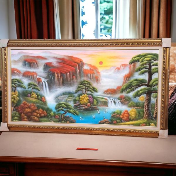 手繪油畫鴻運當頭開運招財山水畫財位辦公室必備風水畫 手繪油畫鴻運當頭開運招財山水畫財位辦公室必備風水畫