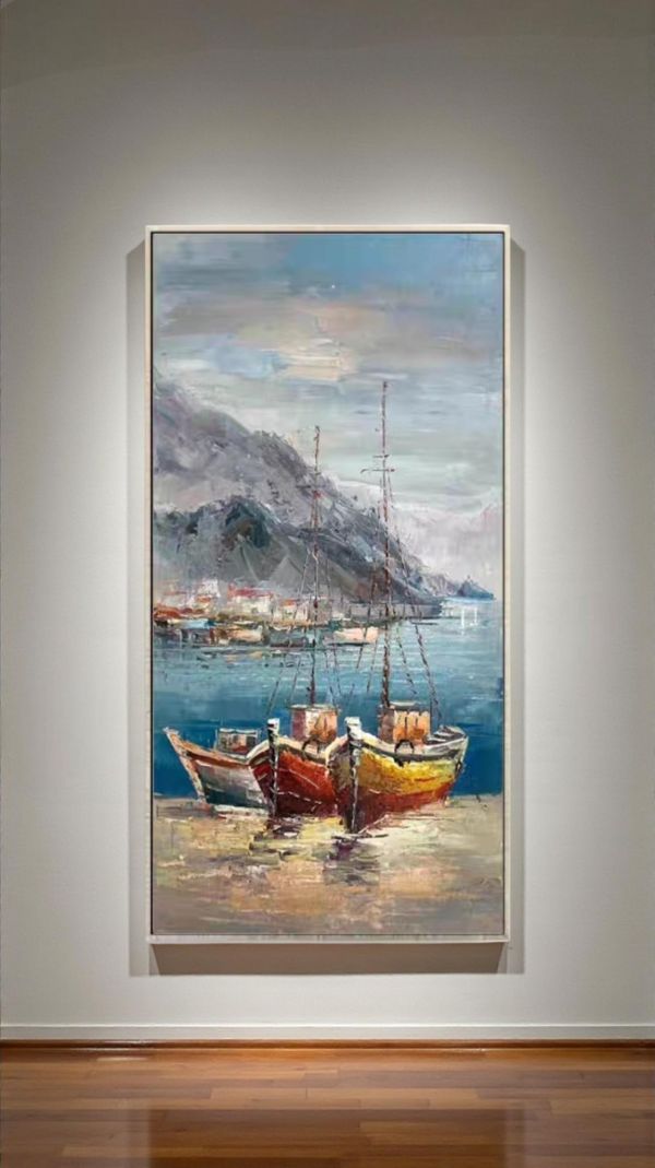 精選兩款手繪油畫《泊岸微光》滿載而歸藝術掛畫送禮自用買畫首選新麗畫廊 油畫,買畫,新麗畫廊,客廳掛畫,掛畫,玄關掛畫,大船入港,桃園買畫,桃園畫廊