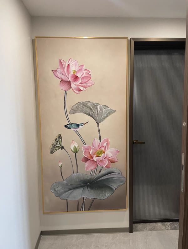 手繪油畫高檔細緻高雅荷花荷包滿滿裝飾畫買畫首選 手繪油畫高檔細緻高雅荷花荷包滿滿裝飾畫買畫首選