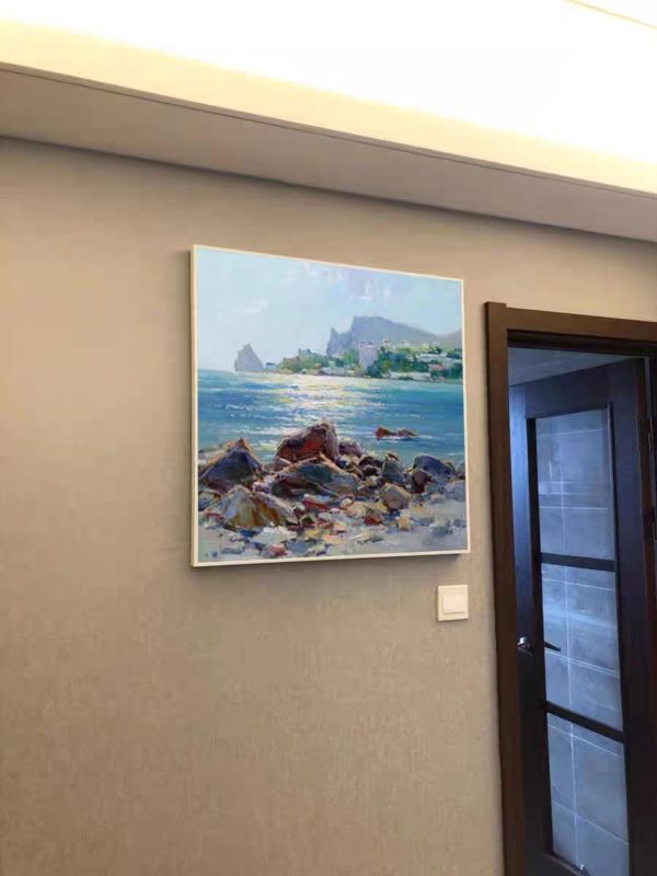 手繪油畫蔚藍海岸厚油立體裝飾畫藝術掛畫送禮自用 手繪油畫蔚藍海岸厚油立體裝飾畫藝術掛畫送禮自用