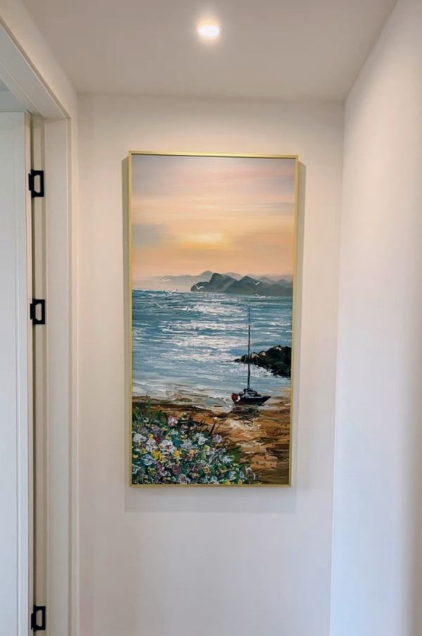 手繪油畫現代蔚藍海岸裝飾畫沙發牆玄關無框畫掛畫 手繪油畫現代蔚藍海岸裝飾畫沙發牆玄關無框畫掛畫