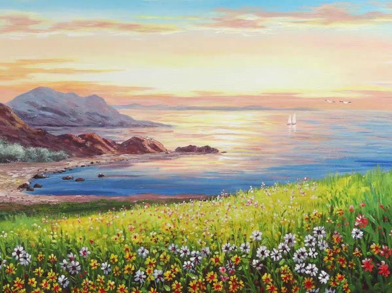 手繪油畫現代歐式藍天大海療癒裝飾畫客廳沙發牆買畫首選 手繪油畫現代歐式藍天大海療癒裝飾畫客廳沙發牆買畫首選