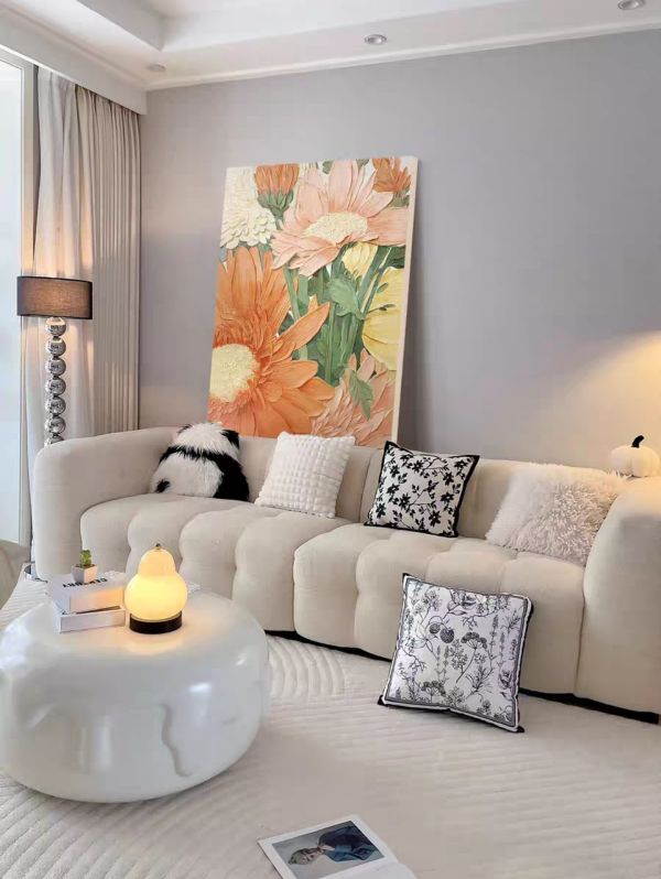 手繪油畫奶茶色調療癒大朵花卉厚油裝飾畫落地畫買畫首選 手繪油畫奶茶色調療癒大朵花卉裝飾畫落地畫買畫首選