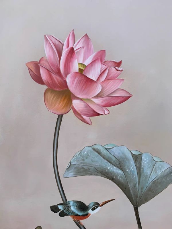 手繪油畫高檔細緻高雅荷花荷包滿滿裝飾畫買畫首選 手繪油畫高檔細緻高雅荷花荷包滿滿裝飾畫買畫首選