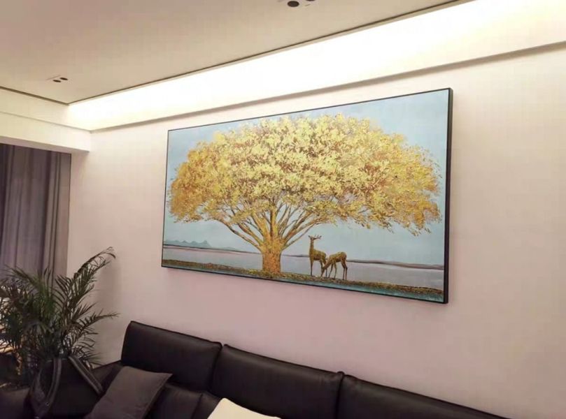 手繪油畫金箔招財樹黃金財鹿藝術掛畫客廳沙發牆買畫首選 黃金發財樹, 疏果風水畫, 風水畫貼圖, 掛畫-花, 開運畫作,買畫,招財樹,黃金樹,新麗畫廊