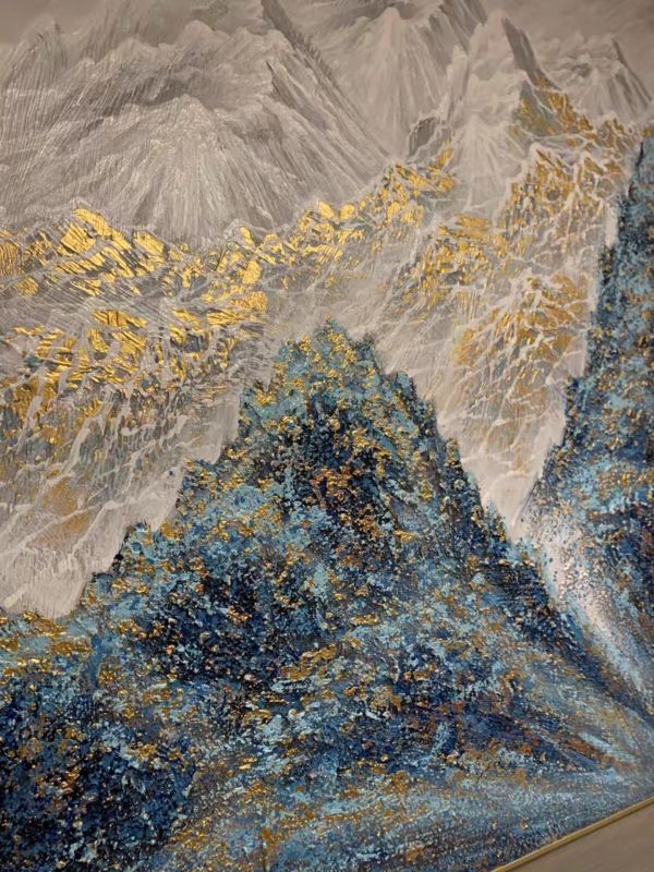 手繪油畫背靠金山貴人相助金箔風水畫裝飾畫 手繪油畫背靠金山貴人相助金箔風水畫裝飾畫