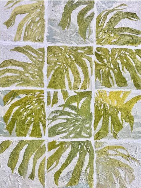 手繪油畫現代分格綠植宅清新立體肌理裝飾畫無框畫掛畫 手繪油畫現代綠植宅清新立體肌理裝飾畫無框畫掛畫