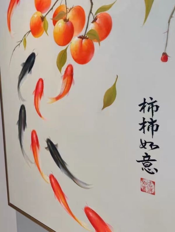 手繪油畫開運新中式事事如意九如魚客廳玄關裝飾畫藝術掛畫買畫首選 手繪油畫開運新中式事事如意九如魚客廳玄關裝飾畫藝術掛畫買畫首選