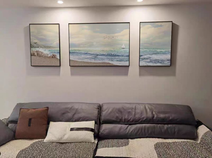 三拼手繪油畫海邊走走現代設計裝飾畫藝術掛畫 三拼手繪油畫現代裝潢海邊走走裝飾畫藝術掛畫