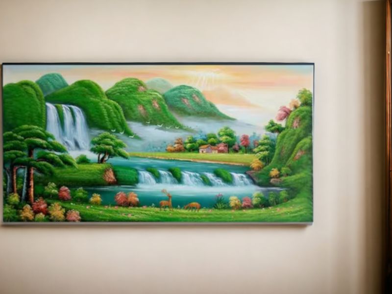 手繪油畫招財福鹿雙喜右流聚寶盆裝飾畫風水畫 手繪油畫招財福鹿雙喜右流聚寶盆裝飾畫風水畫