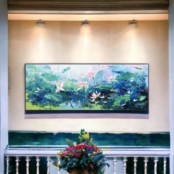 手繪油畫愛蓮出淤泥不染荷葉連連裝飾畫沙發牆藝術掛畫 手繪油畫愛蓮出淤泥不染荷葉連連裝飾畫沙發牆藝術掛畫