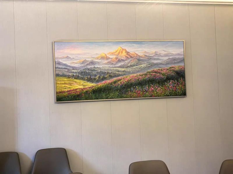 高檔細緻大器金色山景花海手繪油畫｜金嶺花境辦公室客廳會議室靠山藝術掛畫｜新麗畫廊 金色山景油畫,靠山畫,花海油畫,山景風景畫,手繪油畫,辦公室掛畫,客廳掛畫,會議室掛畫,企業藝術掛畫,新麗畫廊