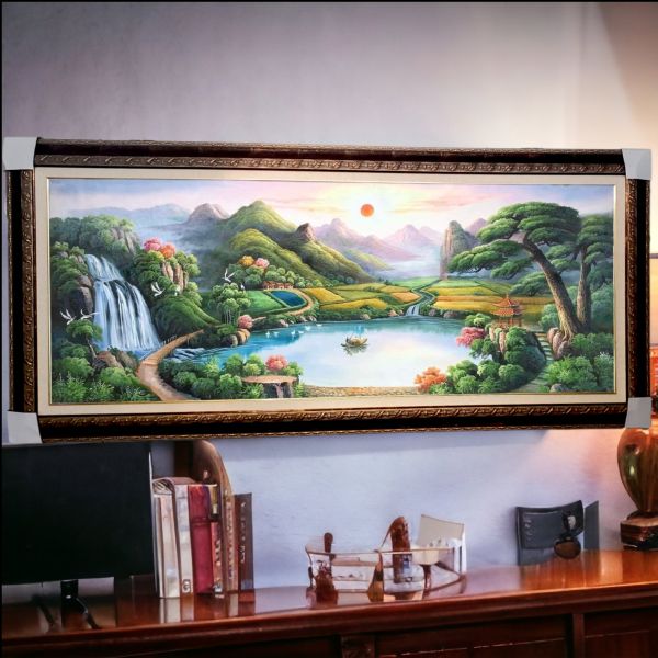 手繪油畫黃金大豐收招財聚寶盆山水畫風水師推薦財位掛畫 手繪油畫黃金大豐收招財聚寶盆山水畫風水師推薦財位掛畫