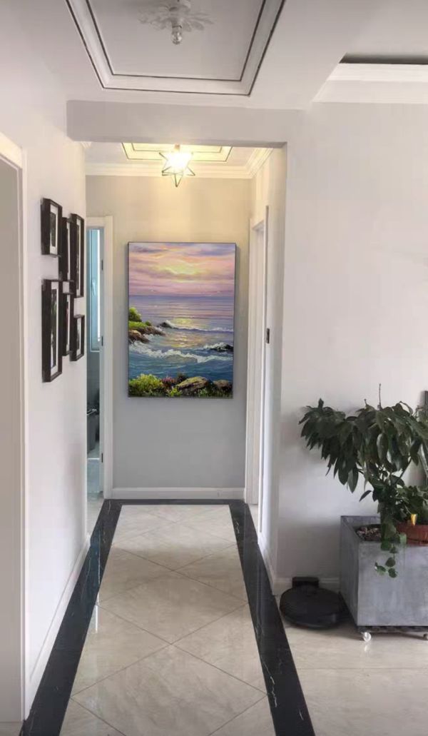手繪油畫日出晨曦大海藝術掛畫療癒美景玄關客廳買畫首選 手繪掛畫, 入宅風水畫, 風水畫 高山, 新麗畫廊,買畫,大海畫,大海畫作,桃園買畫,台北買畫