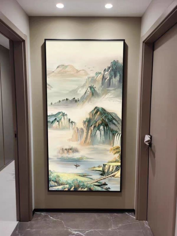 手繪油畫新中式高雅品味雲霧山水藝術掛畫玄關裝飾畫四十年畫廊老店經營品質保證 招財畫, 客廳畫, 財位, 玄關掛畫, 黃金畫, 客廳 畫, 金錢樹, 黃金樹, 風水油畫, 山水畫,新麗畫廊