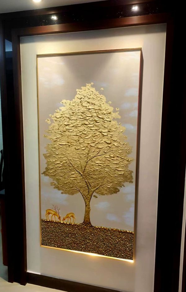 手繪油畫輕奢金箔黃金樹財鹿招財必備藝術掛畫客廳玄關裝飾畫買畫首選 發財樹, 裝飾畫, 金箔畫, 開運畫, 玄關擺飾, 字畫, 藝術畫, 招財畫, 客廳畫, 財位