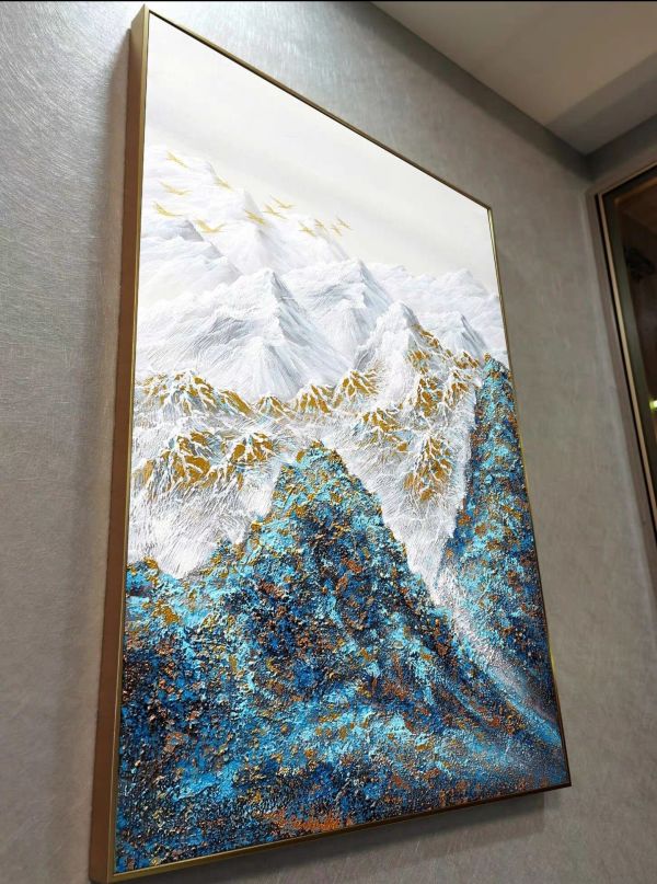 手繪油畫背靠金山貴人相助金箔風水畫裝飾畫 手繪油畫背靠金山貴人相助金箔風水畫裝飾畫