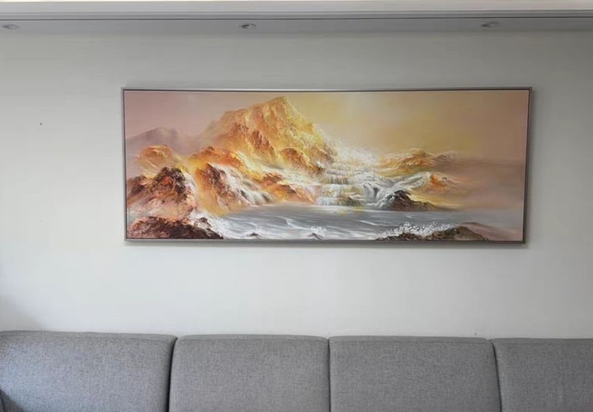 手繪油畫現代金山磅礡瀑布流水生財聚寶盆風水師推薦財位掛畫辦公室公司財位必備買畫首選 手繪油畫現代金山磅礡瀑布流水生財聚寶盆風水師推薦財位掛畫辦公室公司財位必備買畫首選
