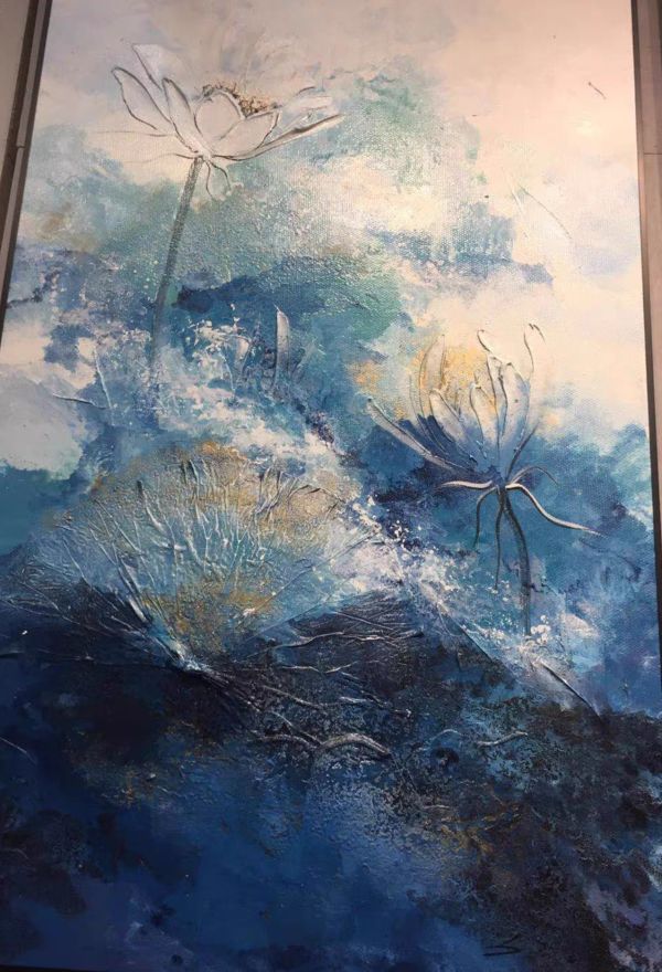 手繪油畫典雅細緻荷花客廳玄關裝飾畫設計師最愛 手繪油畫典雅細緻荷花客廳玄關裝飾畫設計師最愛