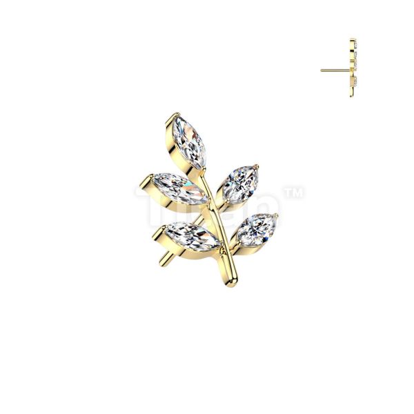 24K PVD-五鑽枝葉 40en歐美耳飾,歐美耳環,14K耳環,不過敏耳環,歐美風格,14k純金,輕奢耳飾,鈦金屬,鈦合金