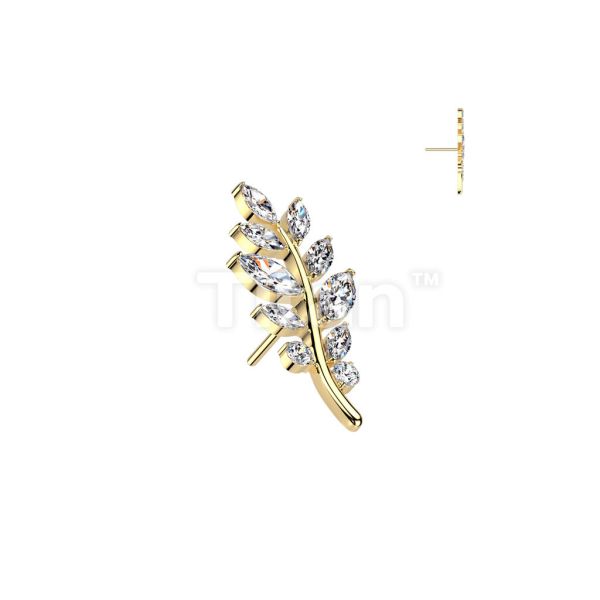 24K PVD-滿鑽枝葉 40en歐美耳飾,歐美耳環,14K耳環,不過敏耳環,歐美風格,14k純金,輕奢耳飾,鈦金屬,鈦合金