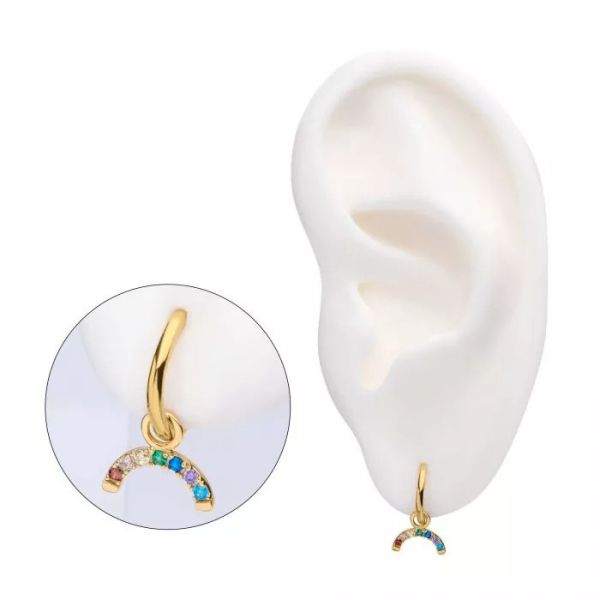 14K-小彩虹Charm 40en歐美耳飾,歐美耳環,14K耳環,不過敏耳環,歐美風格,14k純金,輕奢耳飾,實驗室培育鑽