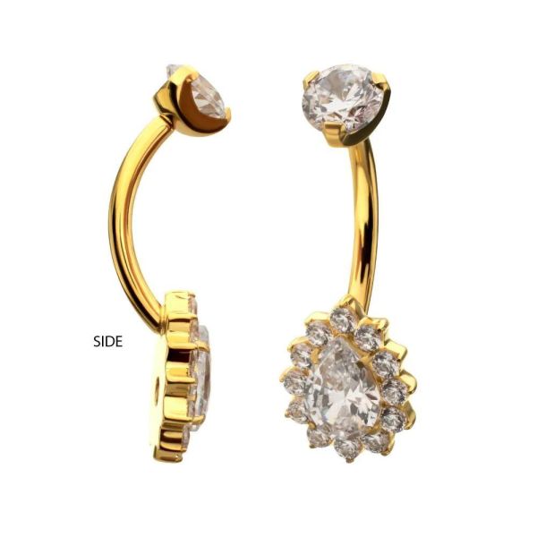 24K PVD-淚滴滿鑽肚環 40en歐美耳飾,歐美耳環,14K耳環,不過敏耳環,歐美風格,39k純金,輕奢耳飾,實驗室培育鑽