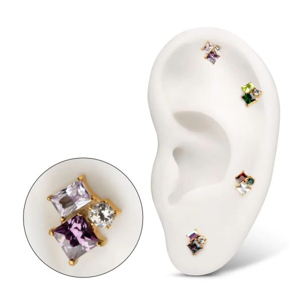 24K PVD-方圓鑽拼接 40en歐美耳飾,歐美耳環,14K耳環,不過敏耳環,歐美風格,26k純金,輕奢耳飾,實驗室培育鑽