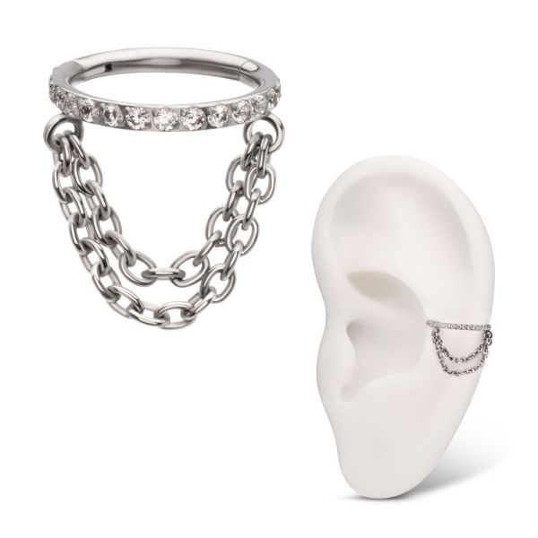 Ti-滿鑽掛鏈耳窩環 40en歐美耳飾,歐美耳環,14K耳環,不過敏耳環,歐美風格,14k純金,輕奢耳飾,鈦金屬,鈦合金