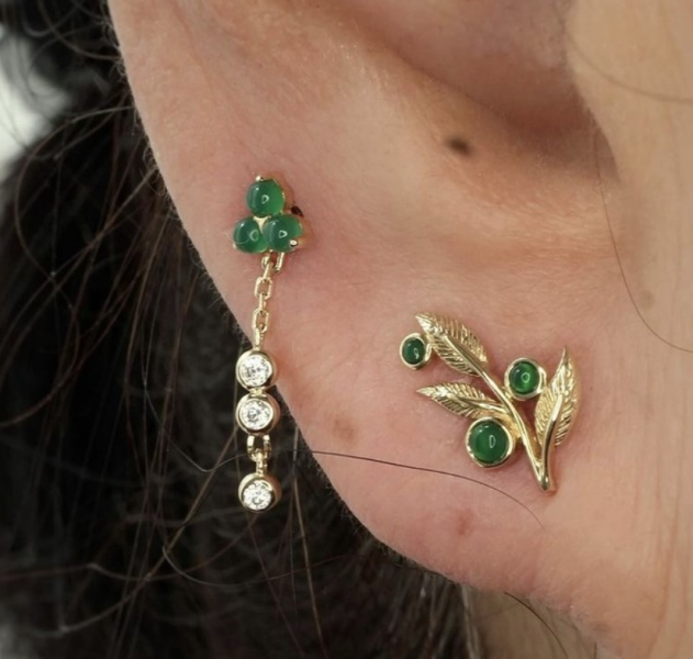 Junipurr-三圓綠玉隨 40en歐美耳飾,歐美耳環,14K耳環,不過敏耳環,歐美風格,19k純金,輕奢耳飾,實驗室培育鑽