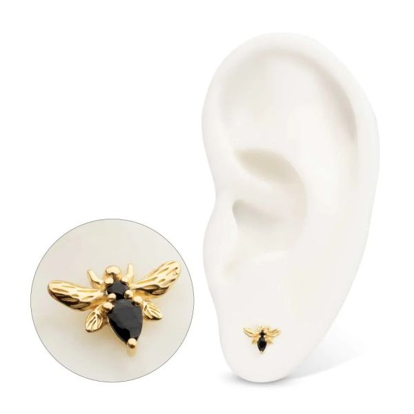 14K-黑鑽女王蜂 40en歐美耳飾,歐美耳環,14K耳環,不過敏耳環,歐美風格,19k純金,輕奢耳飾,實驗室培育鑽