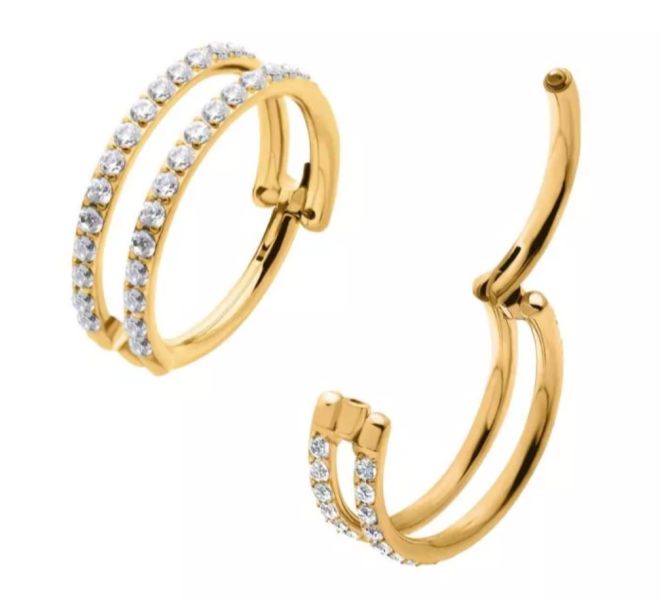24K PVD-雙排鑽環 40en歐美耳飾,歐美耳環,14K耳環,不過敏耳環,歐美風格,30k純金,輕奢耳飾,實驗室培育鑽