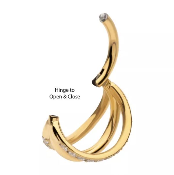 24K PVD-扇形三排鑽環 40en歐美耳飾,歐美耳環,14K耳環,不過敏耳環,歐美風格,19k純金,輕奢耳飾,實驗室培育鑽