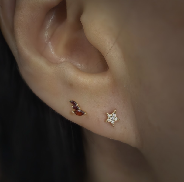 BD-六鑽五芒星 40en歐美耳飾,歐美耳環,14K耳環,不過敏耳環,歐美風格,14k純金,輕奢耳飾,鈦金屬,鈦合金