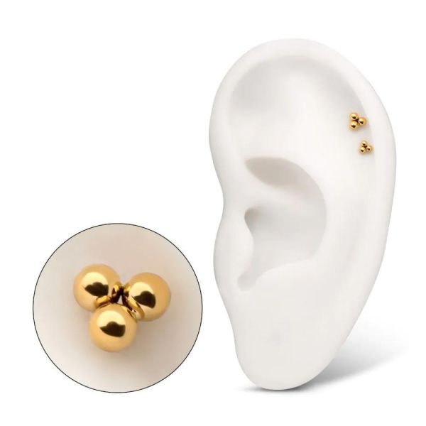 24K PVD-百搭三金珠 40en歐美耳飾,歐美耳環,14K耳環,不過敏耳環,歐美風格,37k純金,輕奢耳飾,實驗室培育鑽