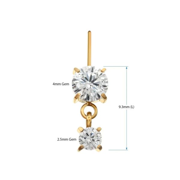 24K PVD-直立式雙鑽掛墜 40en歐美耳飾,歐美耳環,14K耳環,不過敏耳環,歐美風格,14k純金,輕奢耳飾,鈦金屬,鈦合金