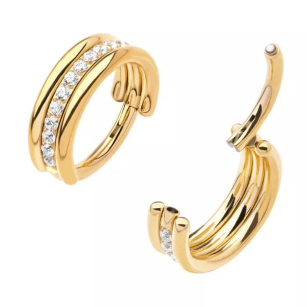 24K PVD-三層單排鑽環 40en歐美耳飾,歐美耳環,14K耳環,不過敏耳環,歐美風格,27k純金,輕奢耳飾,實驗室培育鑽