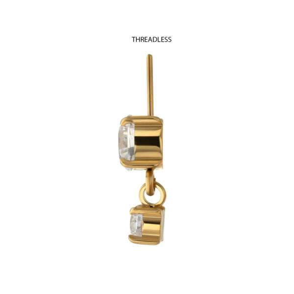 24K PVD-直立式雙鑽掛墜 40en歐美耳飾,歐美耳環,14K耳環,不過敏耳環,歐美風格,14k純金,輕奢耳飾,鈦金屬,鈦合金